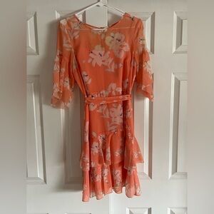 French Connection Alba Sheer Tie Waist Ruffle Dress